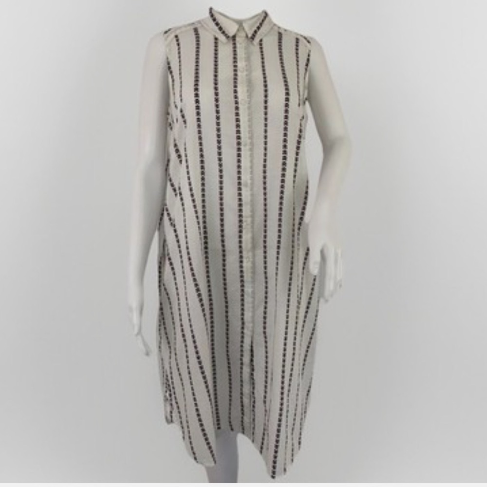 Zara Printed Striped Midi Button Down Sleeveless Dress